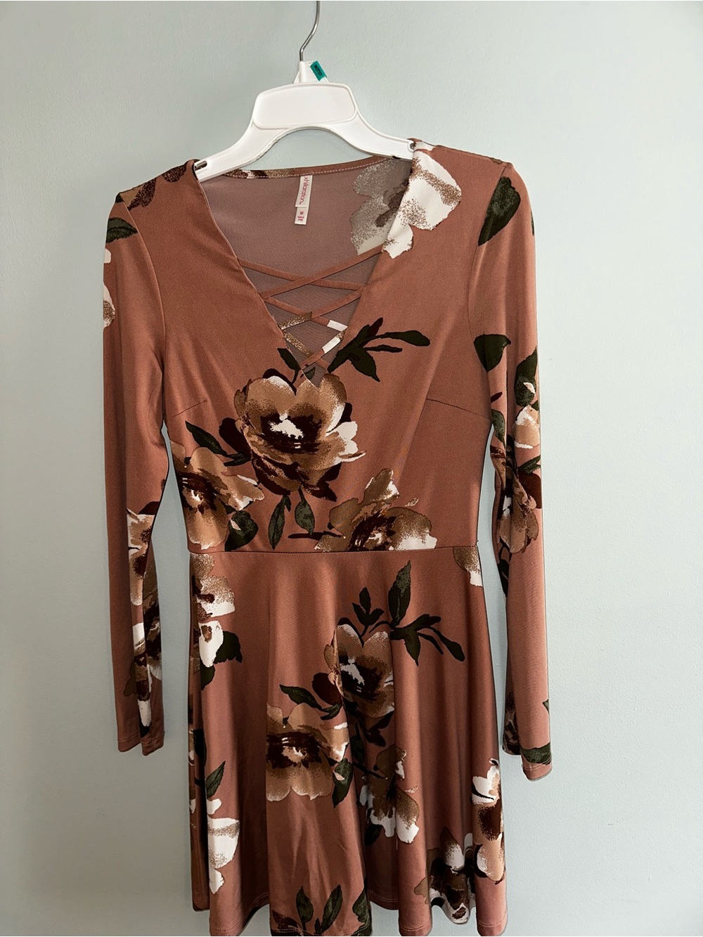 Xhilaration Rose Floral Crisscross V-Neck Mini Dress